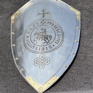 Medieval Templar Crusader Knight Shield, Handcrafted Steel & Brass Shield, Engraved Crusader Shield, Knight Steel Shield Halloween gift Item