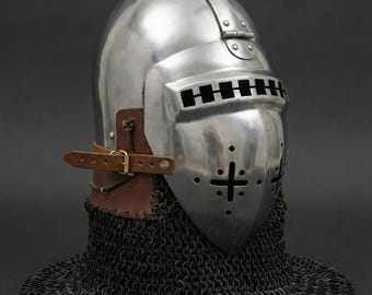 Medieval Nurnberg Bascinet Hounskell Helmet - European Style Helmet with Chainmail - Knight Armor Replica for Display or Reenactment
