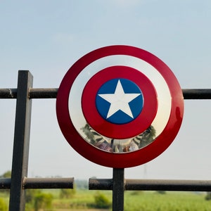 This shield is inspired by classic comic book heroes and features a bold red, white, and blue color scheme. Ideal for fans of patriotic superheroes, cosplay events, or collectors of fantasy-themed gear. Designed to resemble the iconic gear of a star-bearing super soldier, perfect for display or costume wear. This shield is not affiliated with any brand but made for fans of heroic legends and vintage comics