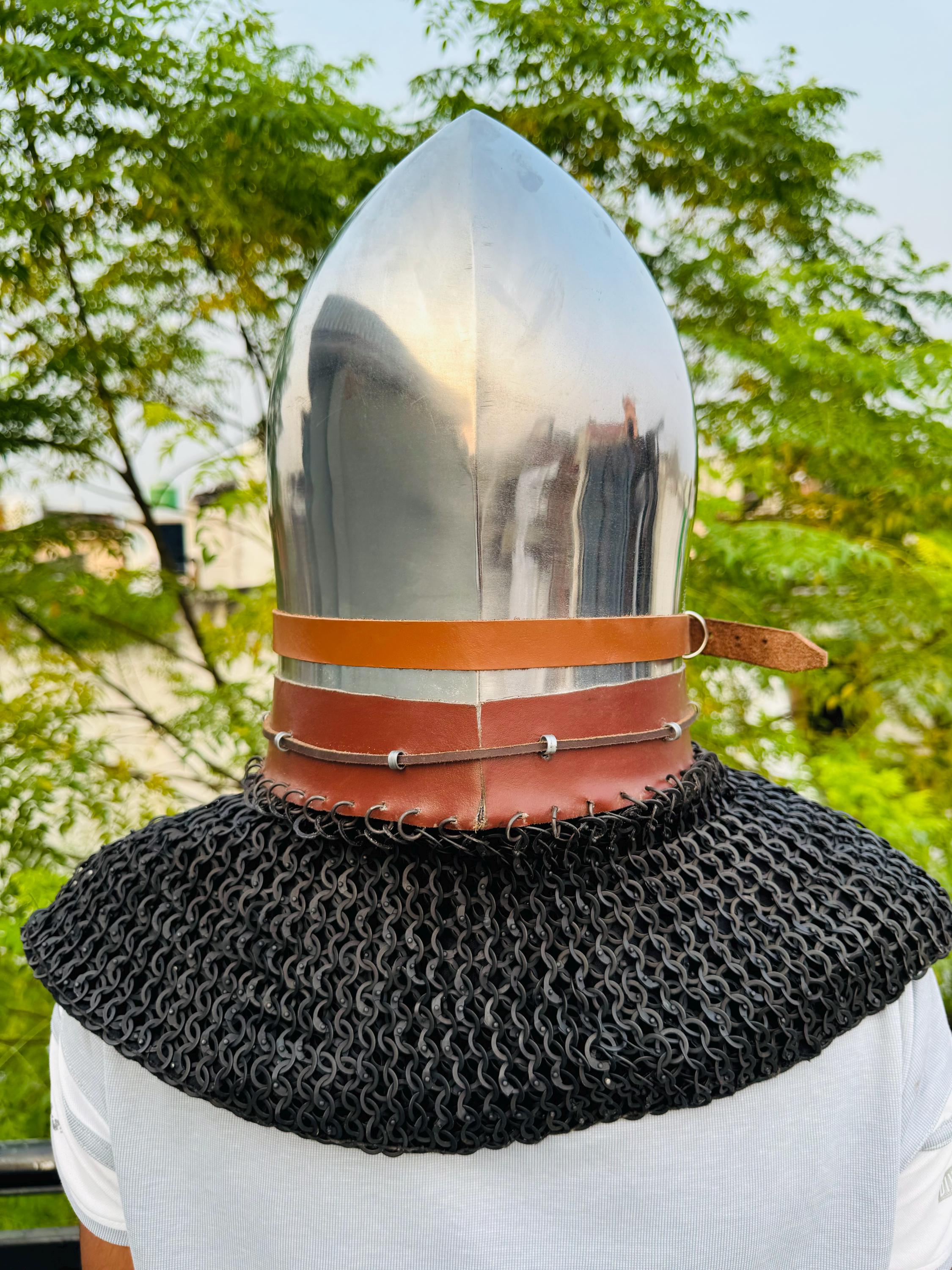 Crusader Knight Bascinet Helmet - 14 Gauge