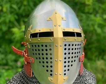 Casco de acero medieval Roa Bascinet Bascinet Hounskell Chainmail Knight Helmet Battle Warrior Armour Helmet