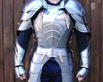 18GA SCA Steel Medieval Half Body Plate Armor Suit Cuirass Front Back, Pauldrons, Arm Bracers and Tassets ~ Battle Warrior Knight Armor Suit