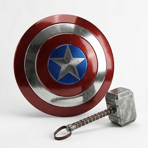 Captain America style shield crafted from durable steel, suitable for cosplay, display, and collections.
Captain America inspired steel shield with classic star design, suitable for collectors.