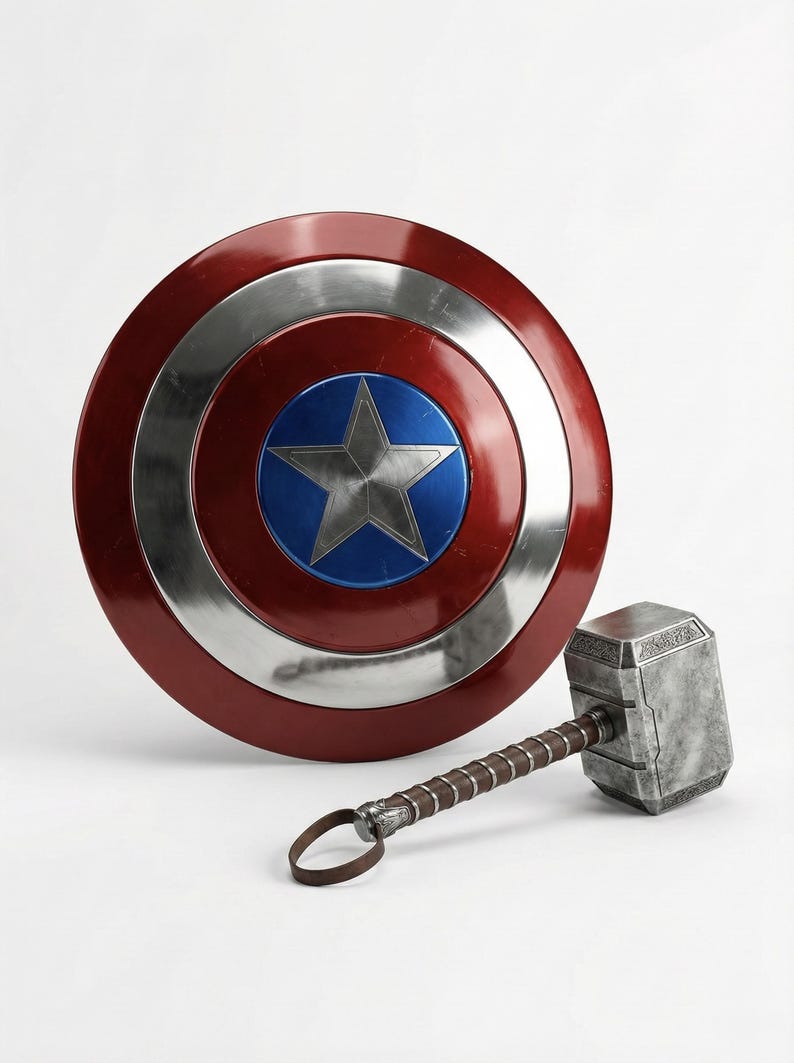 Captain America style shield crafted from durable steel, suitable for cosplay, display, and collections.
Captain America inspired steel shield with classic star design, suitable for collectors.