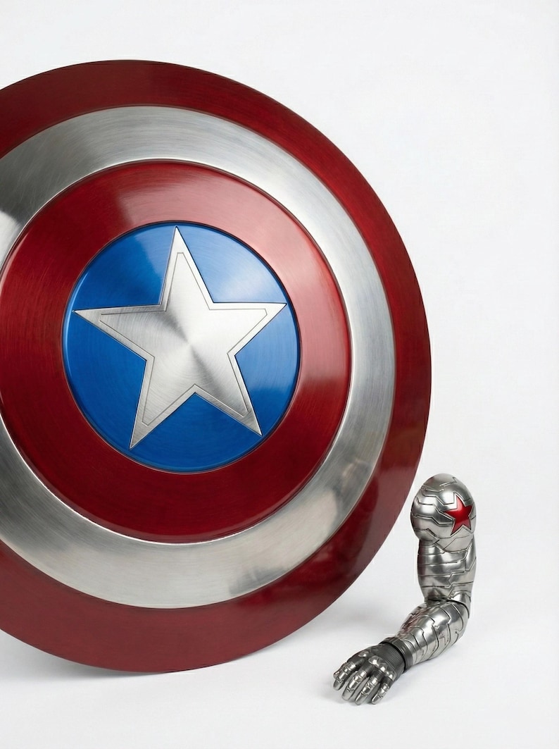 Steel Captain America shield replica with a glossy finish for display and costume purposes.
Captain America themed shield crafted from steel, not vibranium, for cosplay and decoration.
Durable steel shield inspired by Captain America’s iconic design, ideal for display.