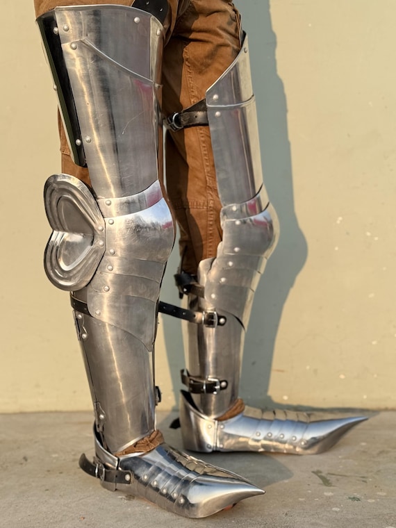 18GA Steel Knight Leg Armor: Medieval Battle Warrior Greaves