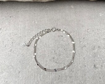 925 Sterling Silver Double Chain Fine Link Womens Bracelet Childrens Girls