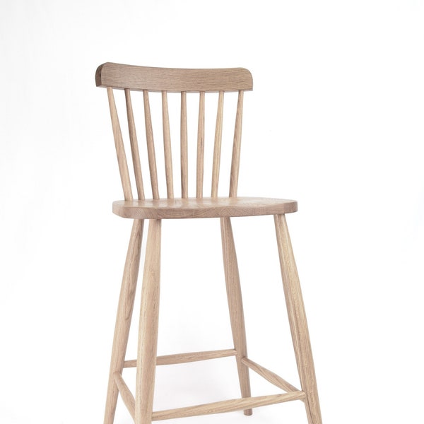 Neptune 'Natural Oak' Iso Guard Grey Wash Finish, Scandinavian Nordic Mandal Bar Stool with Back, Grey Bar Stool, Oak Bar Stool