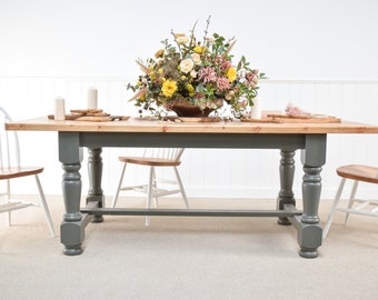 Bespoke Refectory Pine Dining Table – Handmade Solid Pine Table with Farrow & Ball Painted Frame, Made in UK