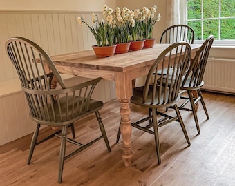 Bespoke Pine Farmhouse Dining Table – Handmade Traditional Solid Pine Table, Rustic Kitchen Dining Table, UK Made, Custom Sizes Available