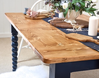 Bespoke Bobbin Pine Dining Table – Handmade Solid Pine Table, Farmhouse Style, Rustic Dining Table, UK Made