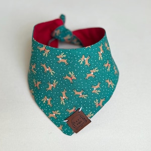 Winter Christmas Reindeer Green Reversible Dog Bandana