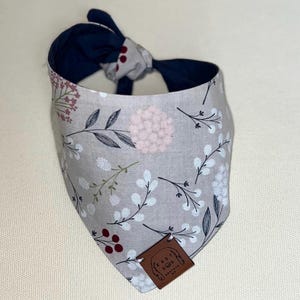 Floral Dog Bandana: Beige and Blue Reversible Cotton