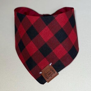 Buffalo Red and Black Checker Winter Christmas Reversible Dog Bandana