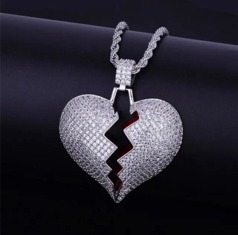 Broken Heart Gold Bling Necklace Pendant Chain Hip Hop Diamond - Etsy UK