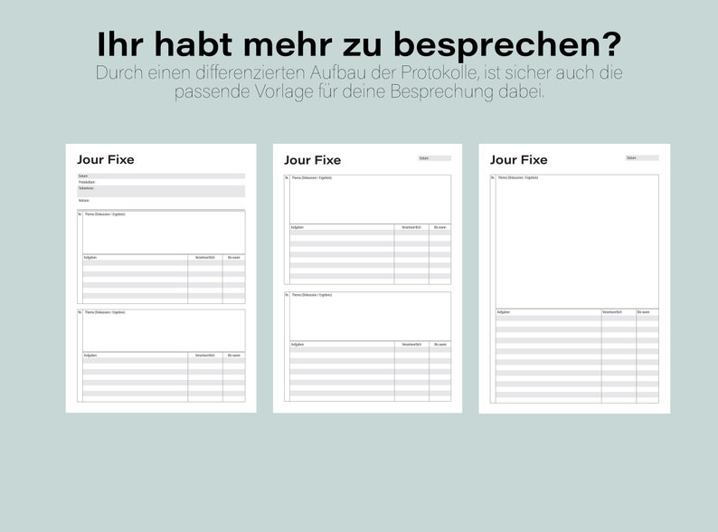 Jour Fixe Vorlagen Sofortiger Download Ausdrucken oder digital