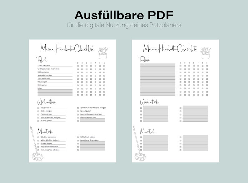 Household checklist Print or fill out digitally Pre-filled or blank PDF Cleaning schedule Cleaning plan in German image 5