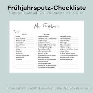 Frühjahrsputz-Checkliste | Druckbar | Ausgefüllt für acht Räume, inkl. blanko Vorlage | PDF | Reinigungsplan | Putzplan | A4