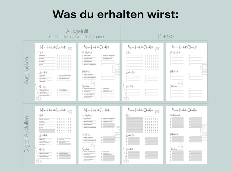 Household checklist Print or fill out digitally Pre-filled or blank PDF Cleaning schedule Cleaning plan in German image 6