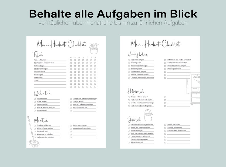 Household checklist Print or fill out digitally Pre-filled or blank PDF Cleaning schedule Cleaning plan in German image 2