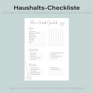 Household checklist Print or fill out digitally Pre-filled or blank PDF Cleaning schedule Cleaning plan in German image 1