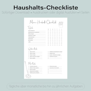 Household checklist | Print or fill out digitally | Pre-filled or blank | PDF | Cleaning schedule | Cleaning plan in German