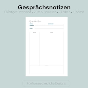 Conversation notes | Instant Download | To print | A4, A5, US Letter Size | Meeting Notes | Meeting Minutes | PDF