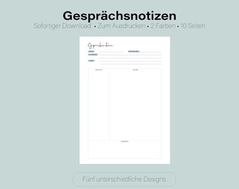 Conversation notes | Instant Download | To print | A4, A5, US Letter Size | Meeting Notes | Meeting Minutes | PDF