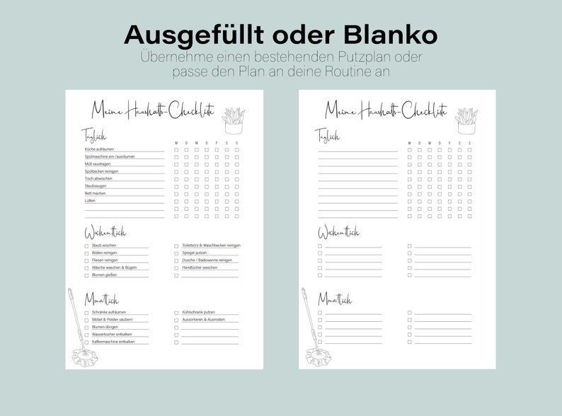 Household checklist Print or fill out digitally Pre-filled or blank PDF Cleaning schedule Cleaning plan in German image 3