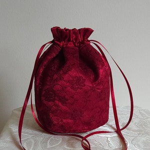 Sac dolly en dentelle rouge vineux Sac de mariage Sac à main de bal de promo Sacs de demoiselles d'honneur Sac à cordon