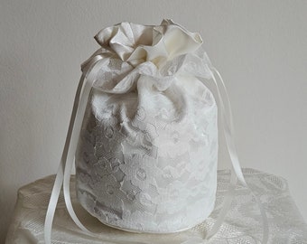 Ivory Satin and Lace Bridal Wedding Day Bag Bride Purse Wrist Bag