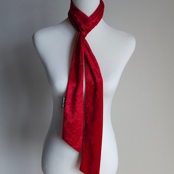 Stylish Bright Red Velvet Scarf Skinny slim neck scarves Long Thin Scarf Unisex Crushed Velvet Retro 1960's velvet scarves