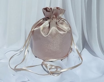 Soft Coffee Shade Shimmer Satin Dolly Bag for Bridesmaids Evening Wedding Purse