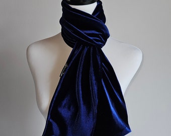 Midnight Blue Velour Slim Scarf Soft Velvet Neck Scarf Gift Warm