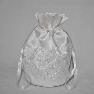 Classic Ivory Satin Bridal Bag with Embroidered Lace Brides Wedding Day Bag Bridesmaids Bags image 5