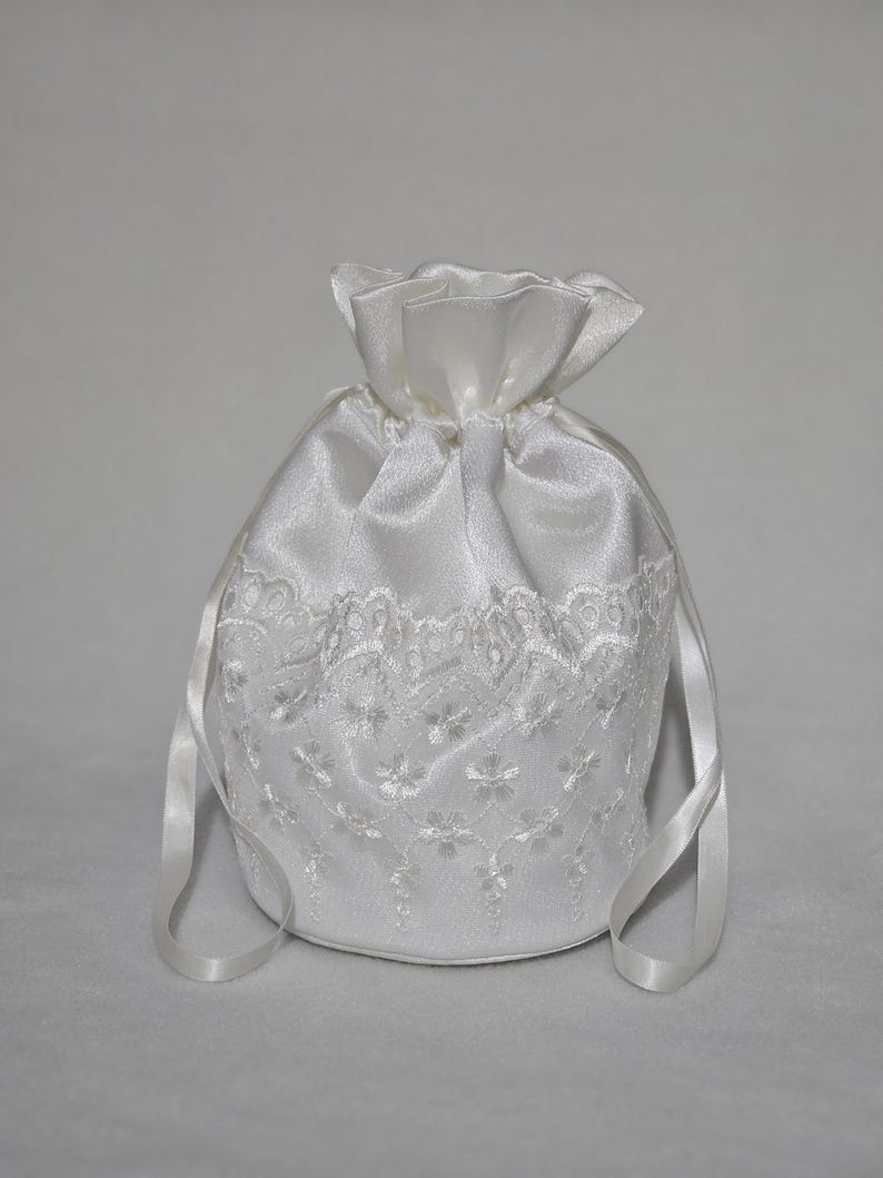 Classic Ivory Satin Bridal Bag with Embroidered Lace Brides Wedding Day Bag Bridesmaids Bags image 5