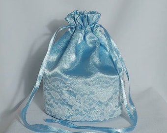 Sac Dolly en satin bleu bébé avec sac de demoiselles d'honneur en dentelle ivoire, sac à main de mariage