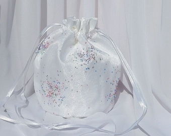 Sac Dolly en organza blanc avec sac à main de mariage pour communion à pois roses et bleus Sacs pour demoiselles d'honneur