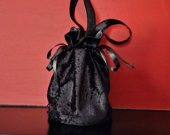 Black Velvet Evening Bag Wedding Bridesmaid Prom Party Evening Wrist Purse Victorian Costume LARP Fancy Dress