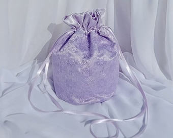 Lila satijn en kant Dolly Bag voor bruidsmeisjes trouwtas