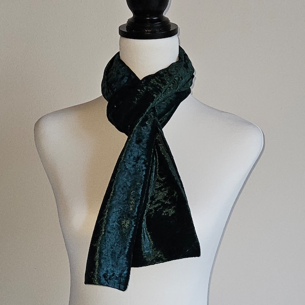 Forest Green Slim Crushed velvet scarf Soft Elegant velour scarves Ladies gift