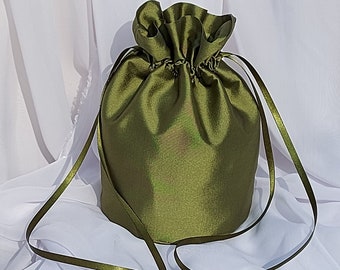 Evening Bag in Rich Olive Green Taffeta Drawstring Wedding Purse