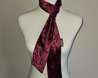 Wine Red Crushed Velvet Skinny Scarf Long Thin Slim Unisex Retro 1960's Mod scarf