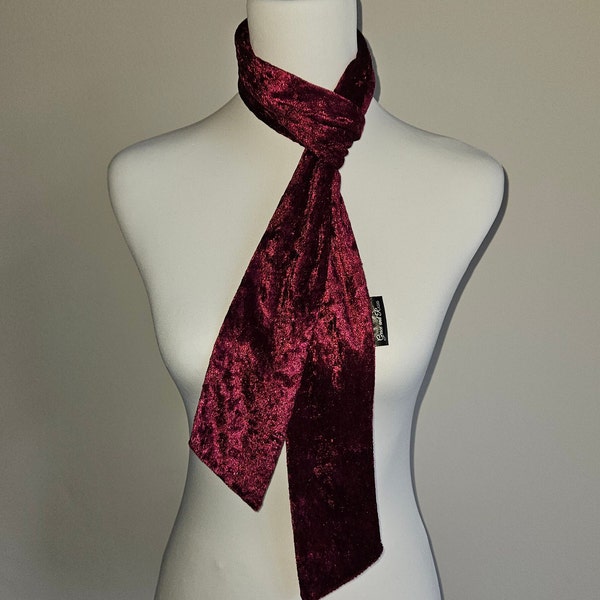 Wine Red Crushed Velvet Skinny Scarf Long Thin Slim Unisex Retro 1960's Mod scarf