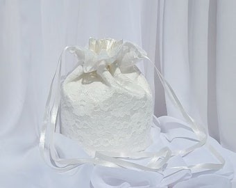 Borsa da giorno per matrimonio da sposa in raso e pizzo avorio