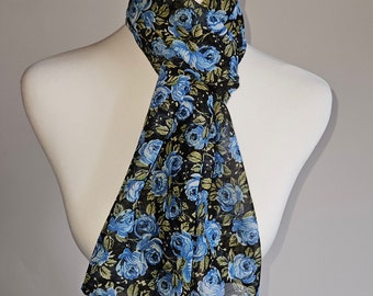 Beautiful Blue Roses Print Chiffon Crepe Scarf Ladies Neck Scarf