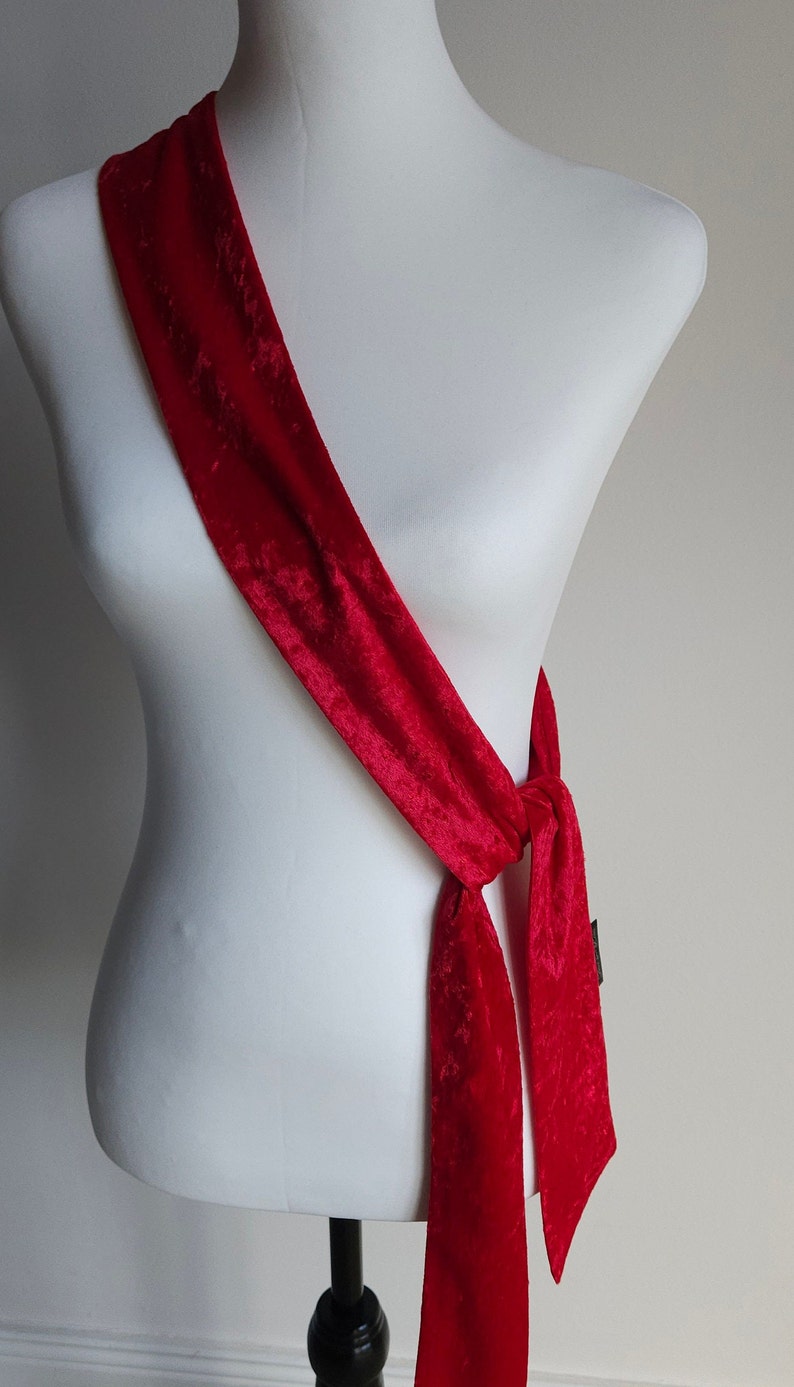 Stylish Bright Red Velvet Scarf Skinny slim neck scarves Long Thin Scarf Unisex Crushed Velvet Retro 1960's velvet scarves imagem 5