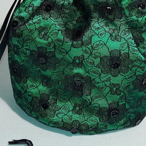 Green Satin with Black Lace Drawstring Bag for Prom or Wedding image 4