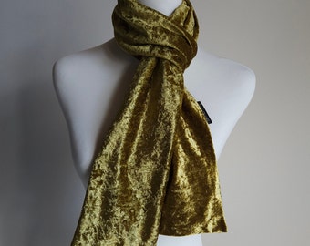 Golden Olive Crushed Velvet Slim Schal Unisex Goldgrüne Schals