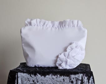 White Satin and Chiffon Bridal Clutch Bag Handbag with zip closeure